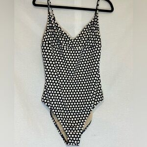 J. Crew Women's One Piece Swimsuit Size XL Navy White Polka Dot V Neck Beach